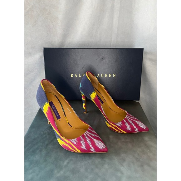 Ralph Lauren Purple Label Celia Ikat Silk Shantung Heels, NIB Size 36.5, Luxury - Picture 2 of 13